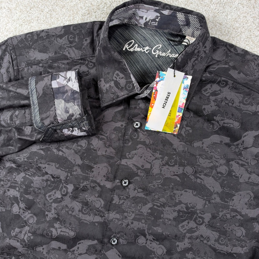 NEW Robert Graham Button Shirt Men M Black Junk Yard Motorcycle